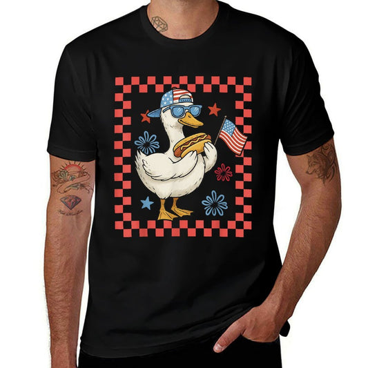 Cool America Goose 4th Of July US Patriotic Boy Men  Oversized Silhouette T-Shirt