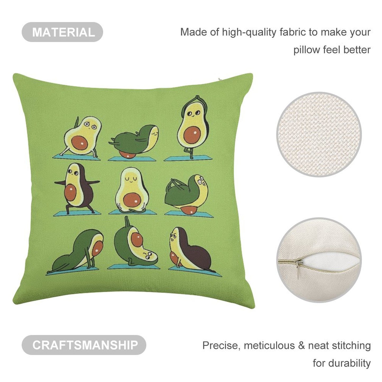 Avocado Yoga Linen Throw Pillow Cover