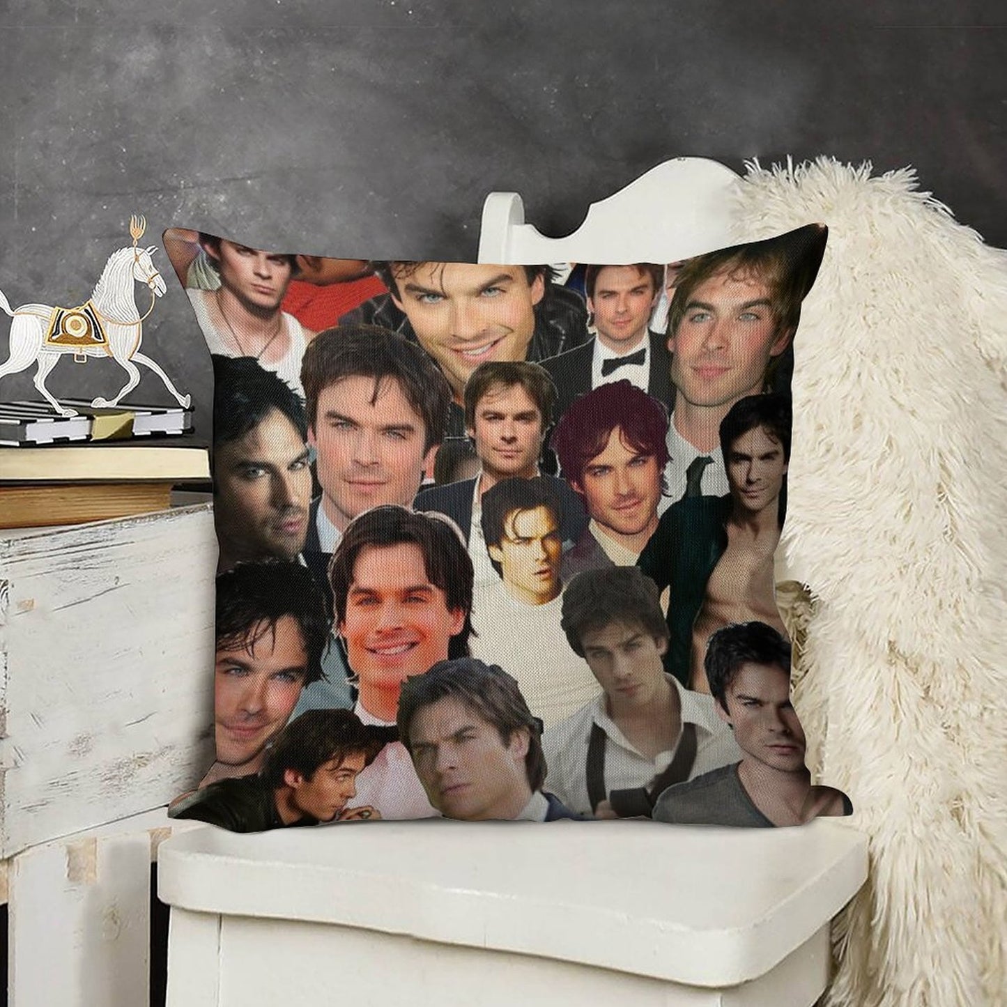 Ian Somerhalder Photo Collage Linen Throw Pillow Cover
