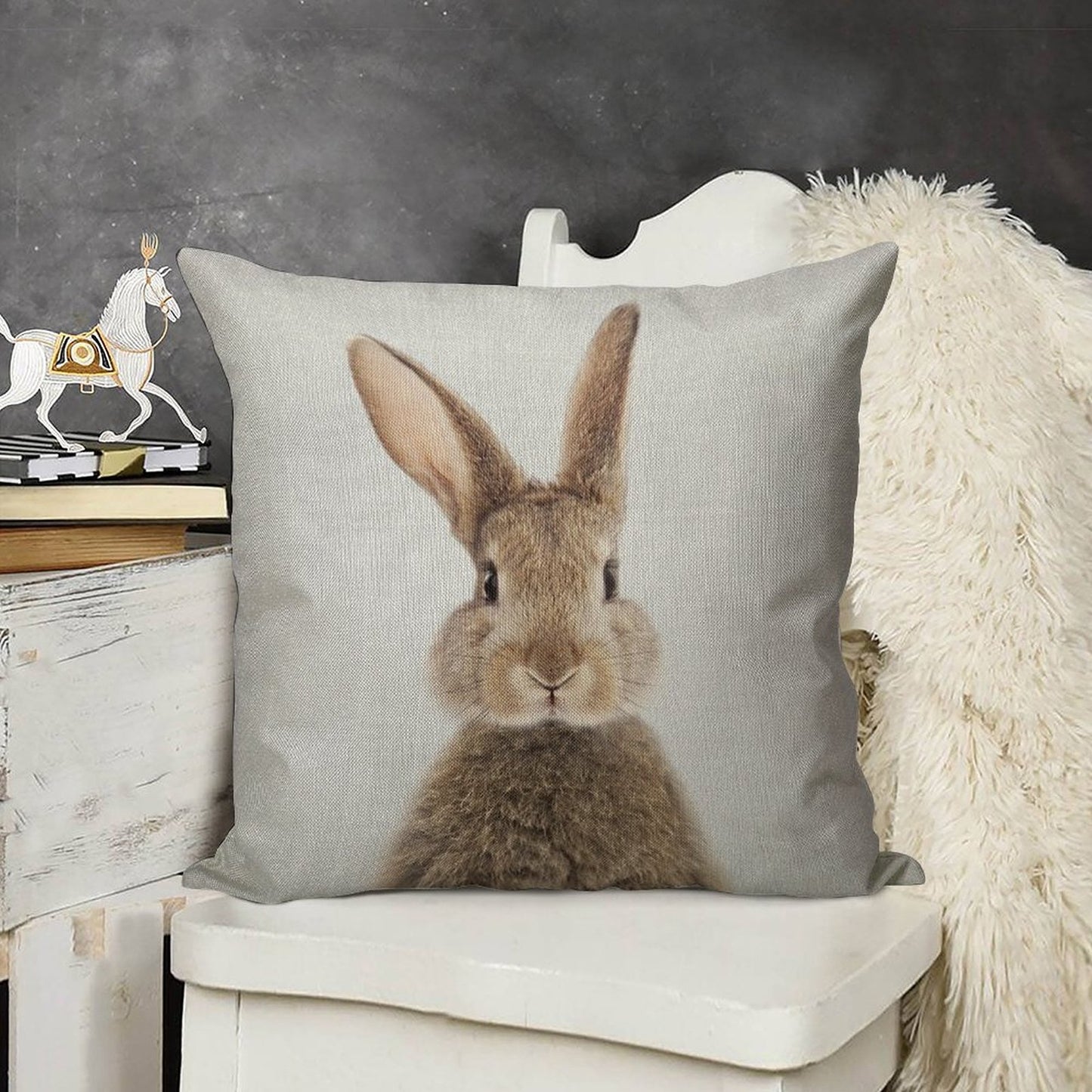 Rabbit - Colorful Linen Throw Pillow Cover