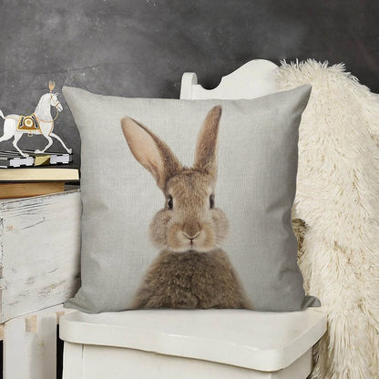 Rabbit - Colorful Linen Throw Pillow Cover