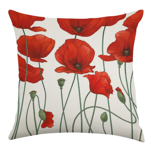 Poppy Stems. Linen Throw Pillow Cover