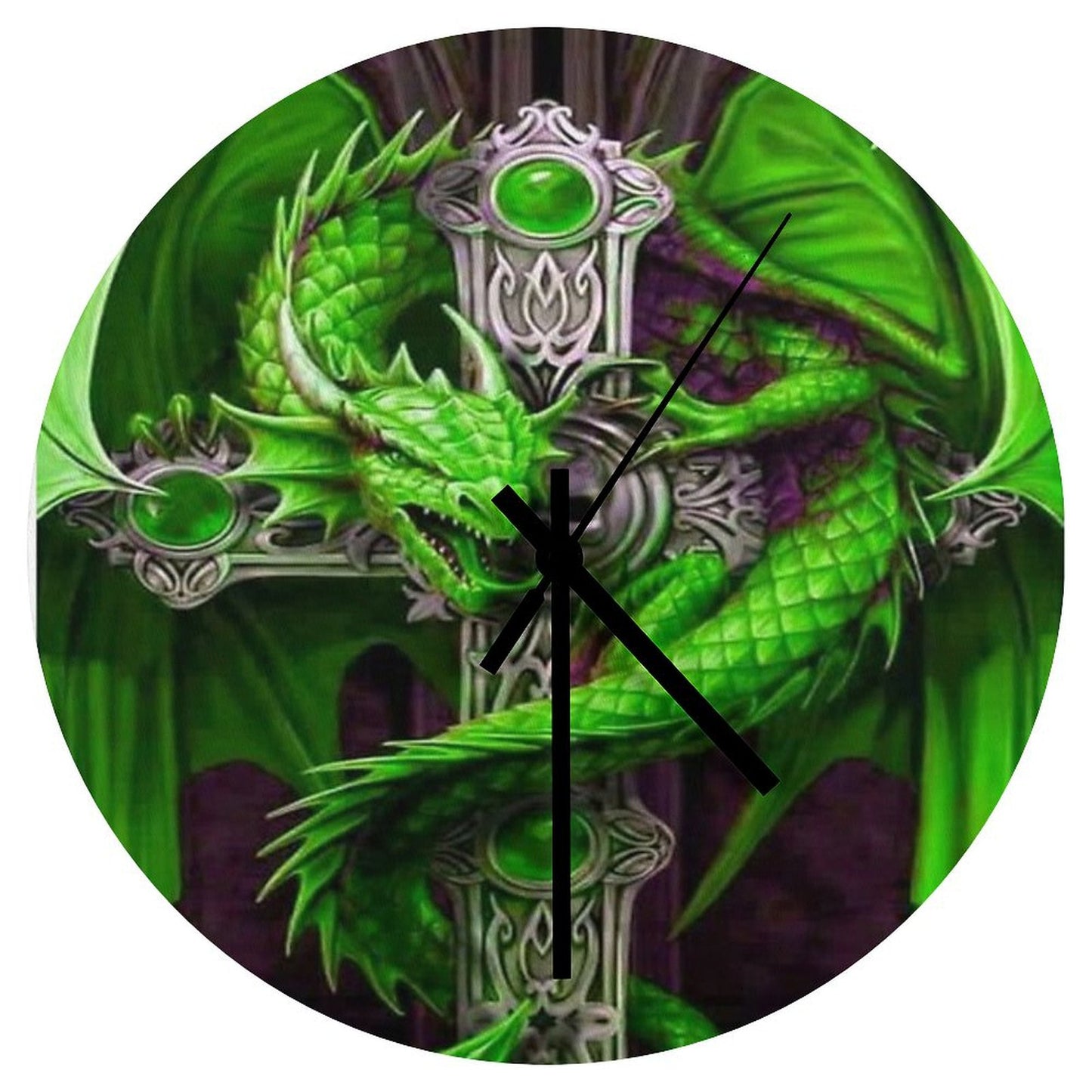 Awesome Neon Green Dragon With Celtic Cross Wall Clock