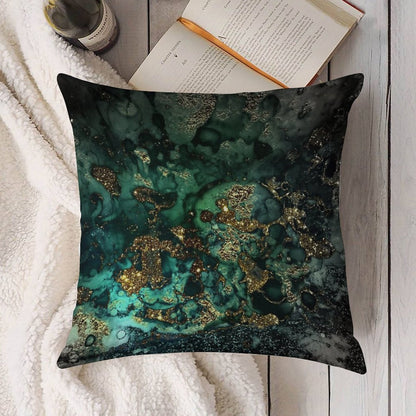 Gold Indigo Faux Malachite Marble Linen Throw Pillow Cover