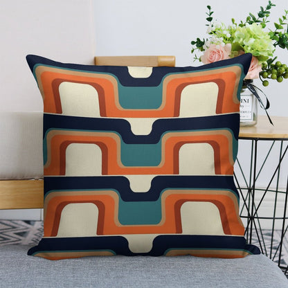 Mid-Century Modern Meets 1970s Orange & Blue Linen Throw Pillow Cover