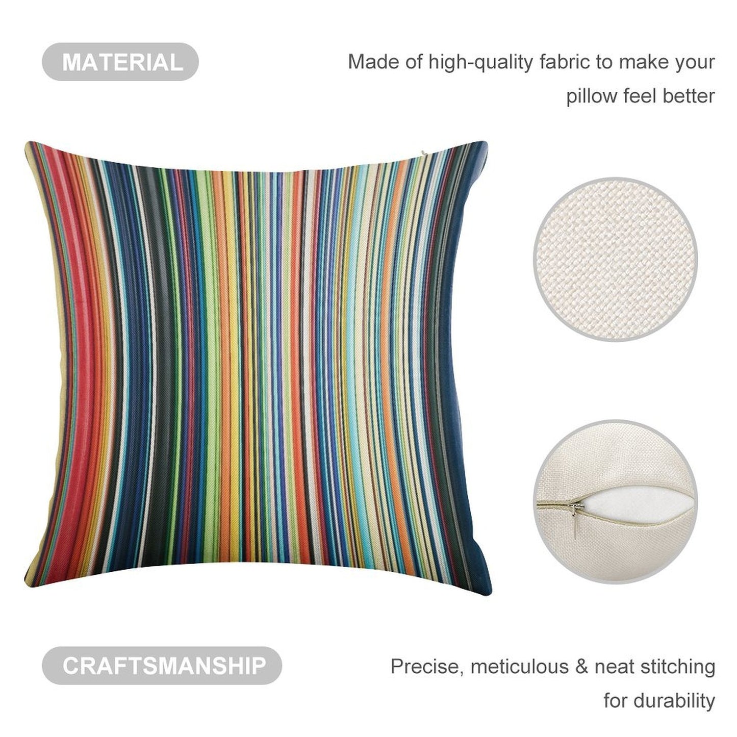 Multicolored Stripes Linen Throw Pillow Cover