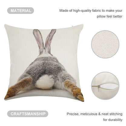 Just Relax Rabbit - View from Behind Linen Throw Pillow Cover