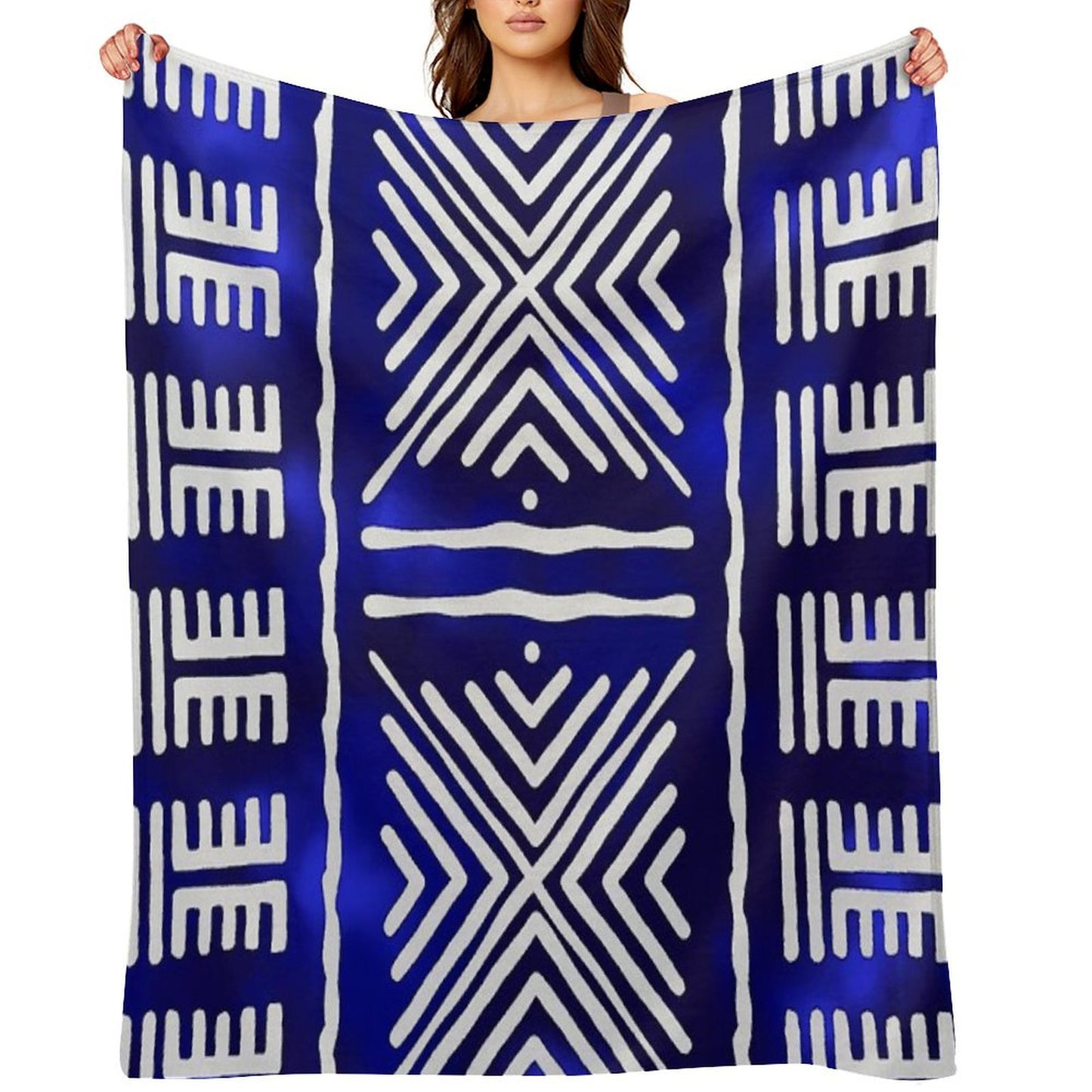 Blue African Mud Cloth Design Throw Blanket