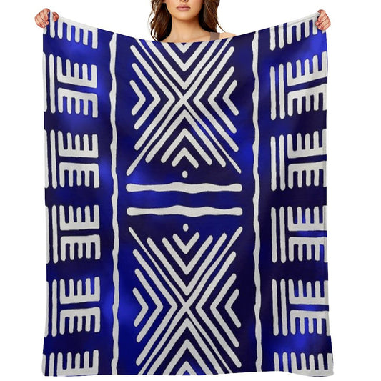 Blue African Mud Cloth Design Throw Blanket