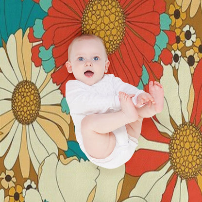 Red, Orange, Turquoise & Brown Retro Floral Pattern Throw Blanket