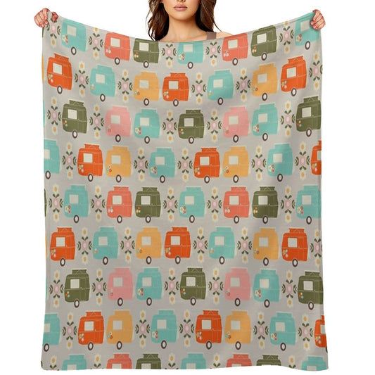 Colourful Vintage Caravans And Daisies Throw Blanket