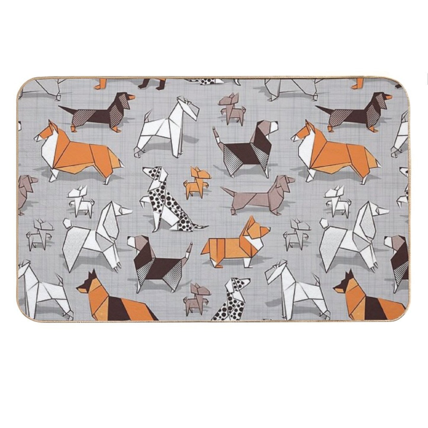 Origami Doggie Friends  Grey Linen Texture Background Bath Mat