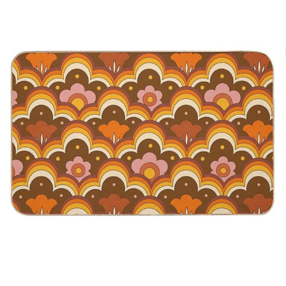 70s 60s Retro Psychedelic Flower Power, Floral Pattern Bath Mat