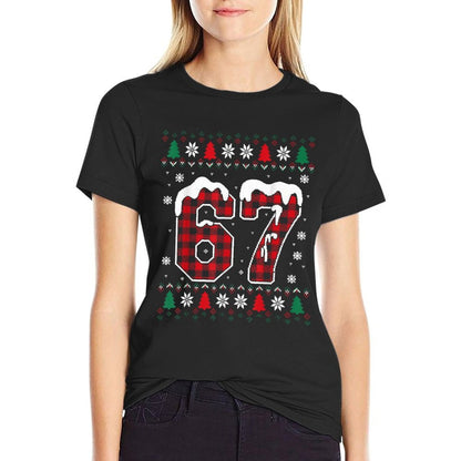 Funny 67 Six Seven Meme Brainrot Cringe Christmas Pajamas  Durable T-Shirt
