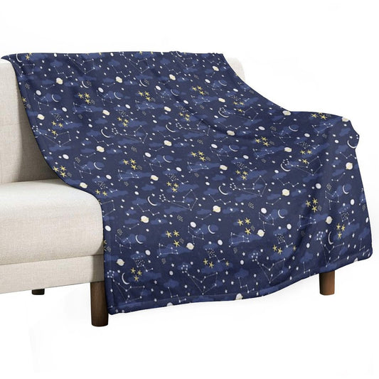 Galaxy - Cosmos, Moon And Stars. Astronomy Pattern. Cute Cartoon Universe Design. Throw Blanket