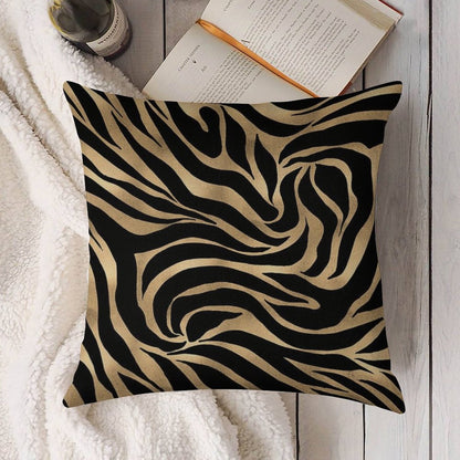 Elegant Metallic Gold Zebra Black Animal Print Linen Throw Pillow Cover
