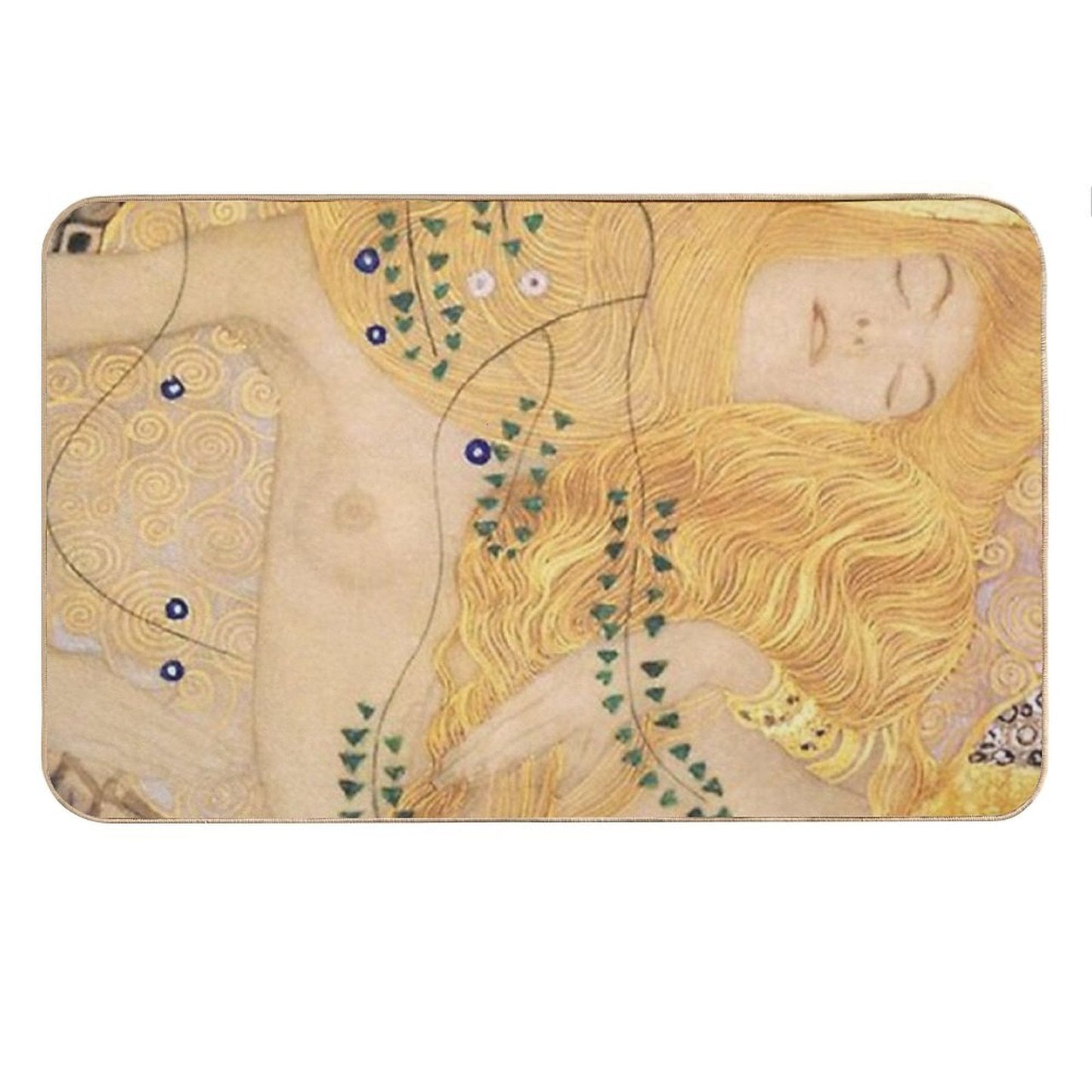 Water Serpent I by Gustav Klimt  -Gold Mermaid Art Nouveau Symbolism Bath Mat