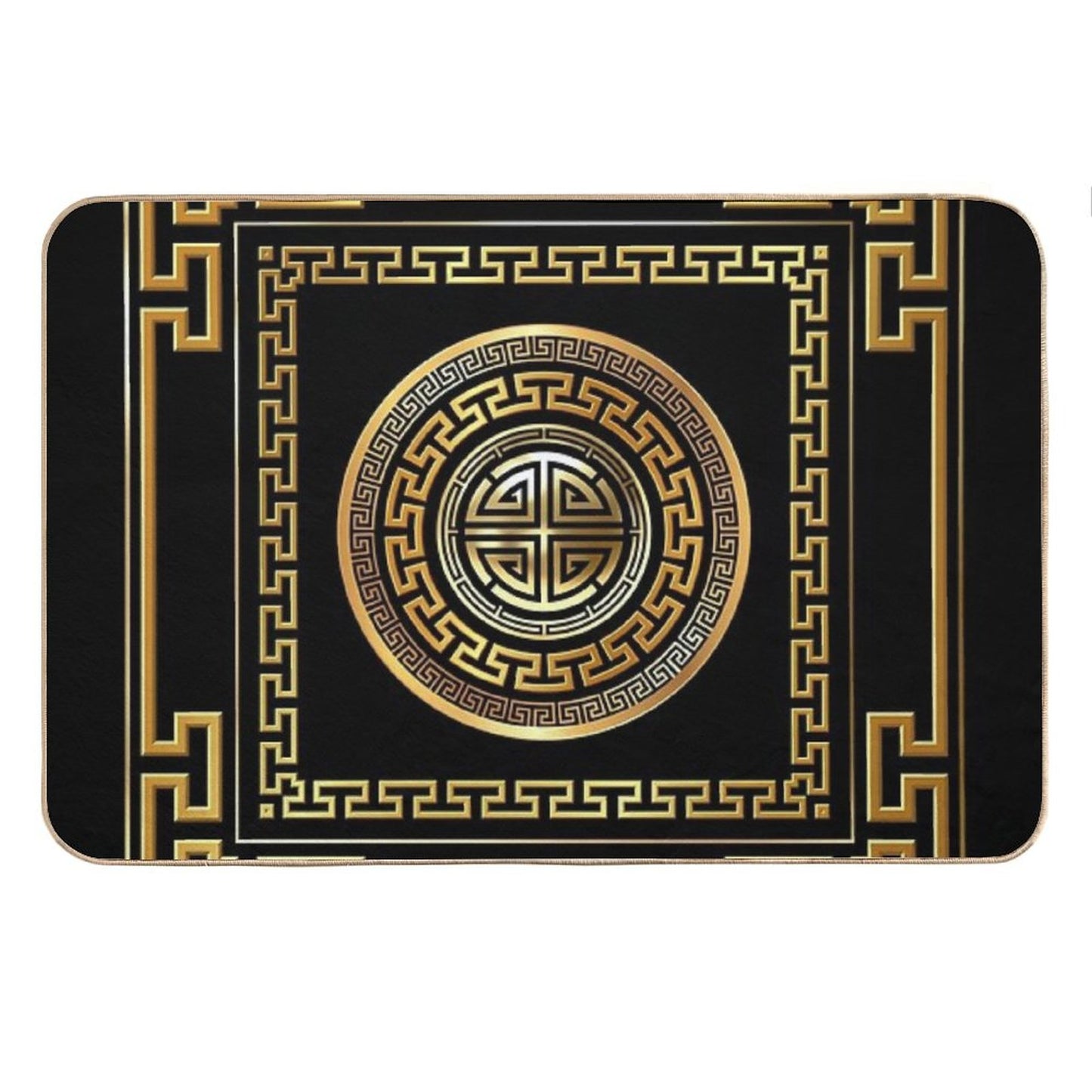 Greek Key Meander Black Gold Large Bath Mat