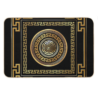 Greek Key Meander Black Gold Large Bath Mat