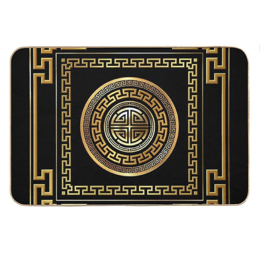 Greek Key Meander Black Gold Large Bath Mat