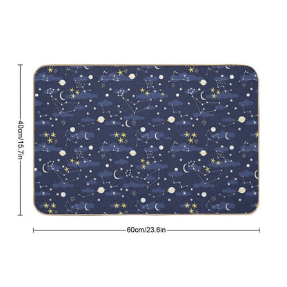 Galaxy - Cosmos, Moon And Stars. Astronomy Pattern. Cute Cartoon Universe Design. Durable Bath Mat