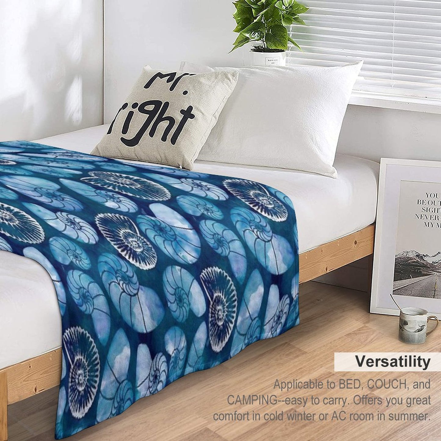Nautilus Fossils in Sapphire Blue Throw Blanket