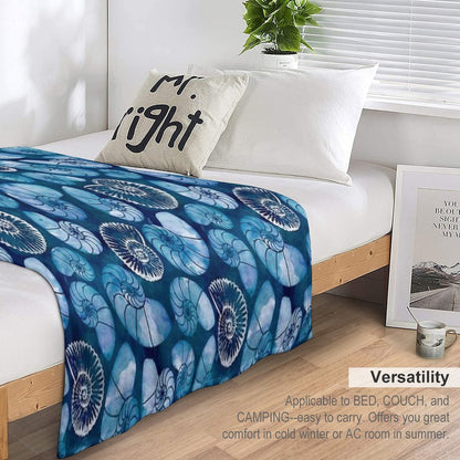 Nautilus Fossils in Sapphire Blue Throw Blanket