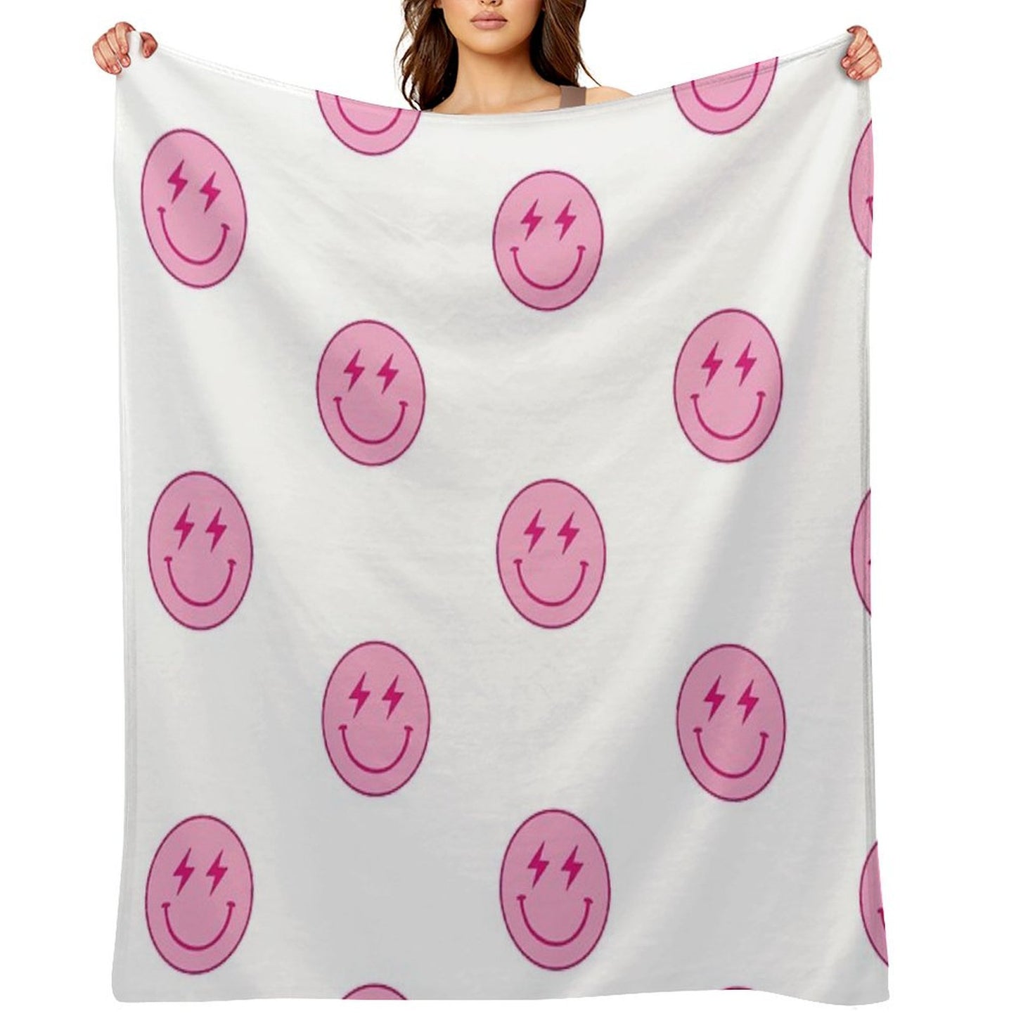 Hot Pink Lighting Bolt Smiley Face Throw Blanket