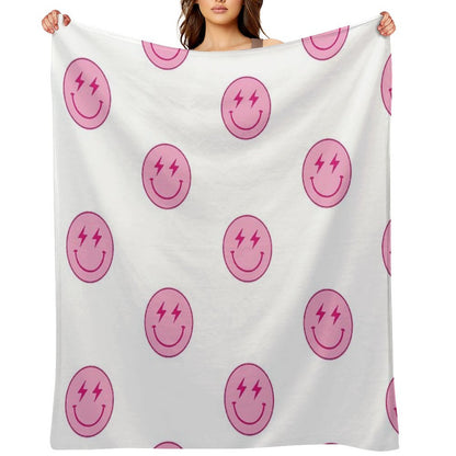 Hot Pink Lighting Bolt Smiley Face Throw Blanket