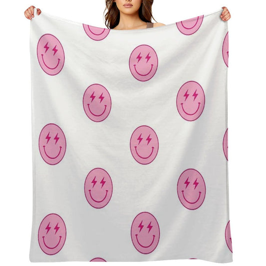 Hot Pink Lighting Bolt Smiley Face Throw Blanket