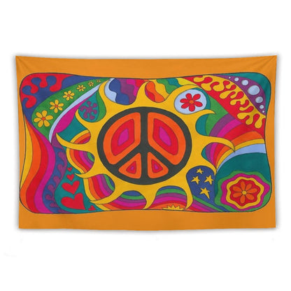 Psychedelic Flaming Peace Tapestry