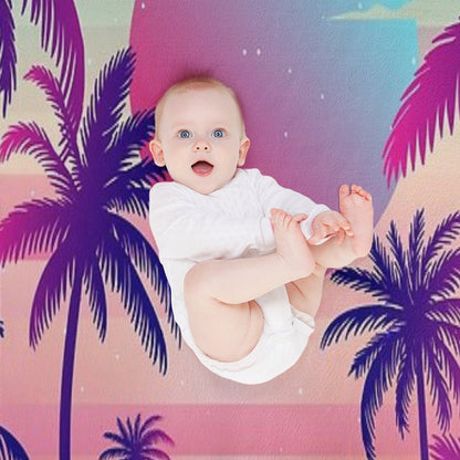 Sunset Palm Trees Vaporwave Aesthetic Throw Blanket