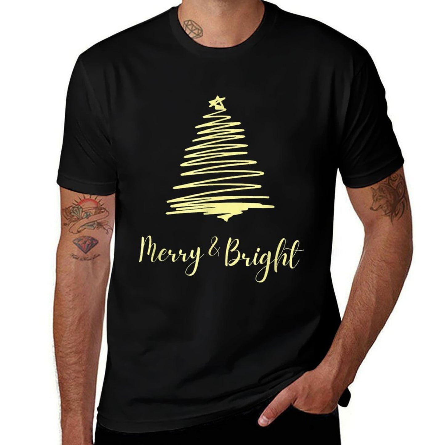 Merry  Bright Christmas Holiday Gold Merry Christmas Tree  Moisture-wicking T-Shirt