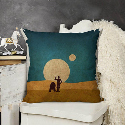 Droids In The Dunes Linen Throw Pillow Cover
