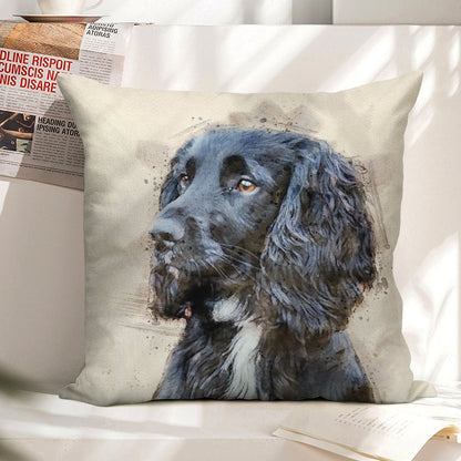 Autumnal Spaniel Linen Throw Pillow Cover
