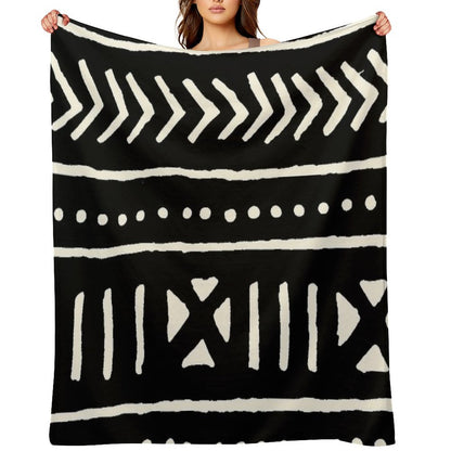 African Mud Cloth Black And White Throw Blanket