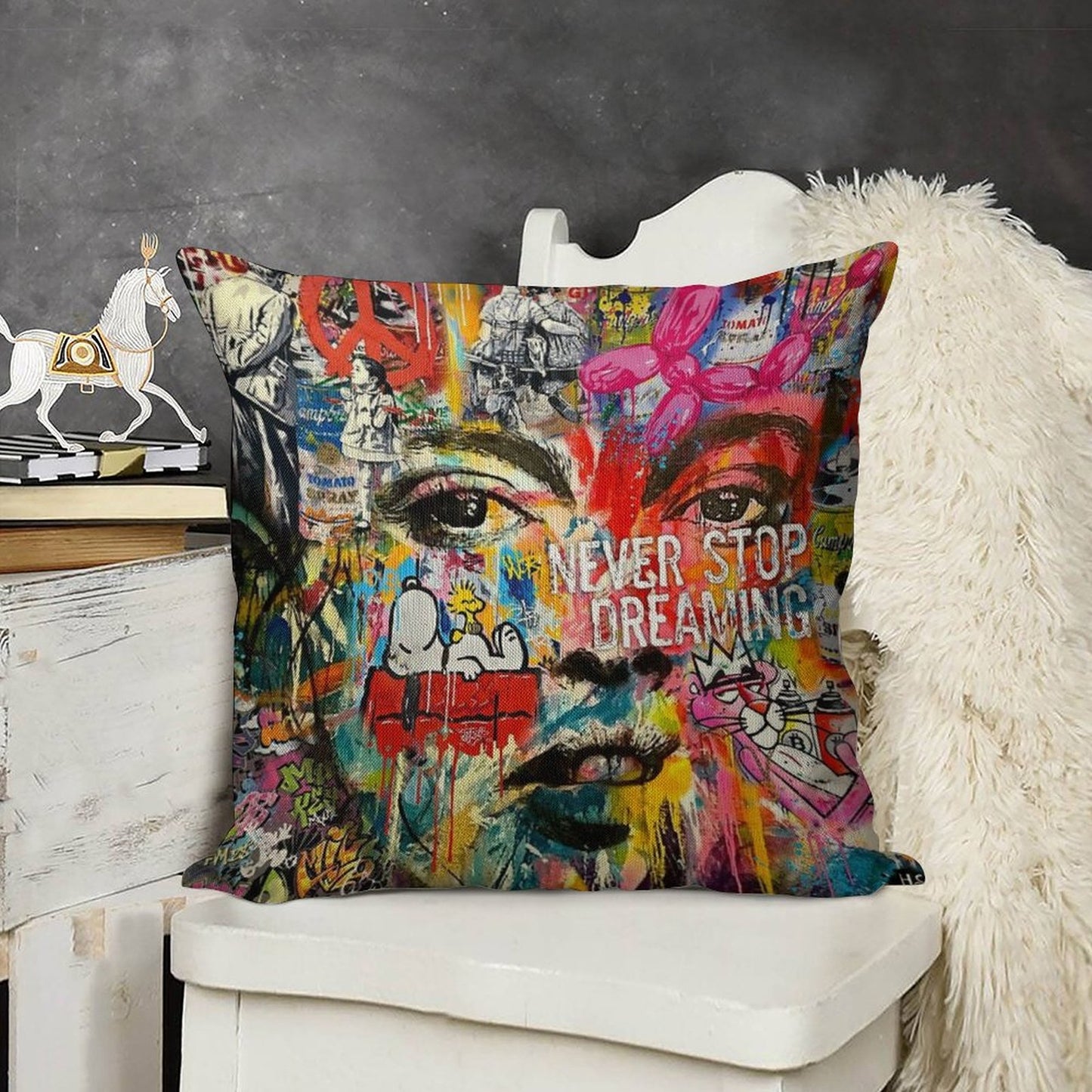 Banksy Inspired Pop Art Linen Throw Pillow Cover