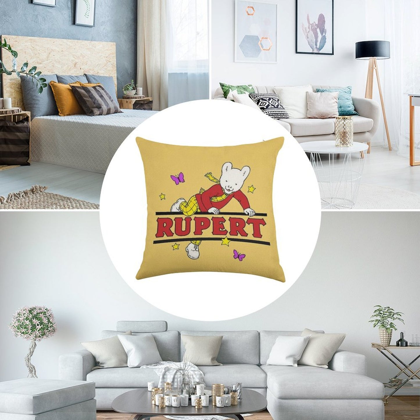 Rupert Bear Linen Throw Pillow Cover