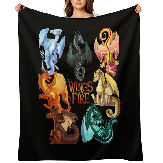 Wings of Fire - Jade Winglet Dragonets Moonwatcher, Winter, Qibli, Peril, Turtle, Umber, Kinkajou Throw Blanket