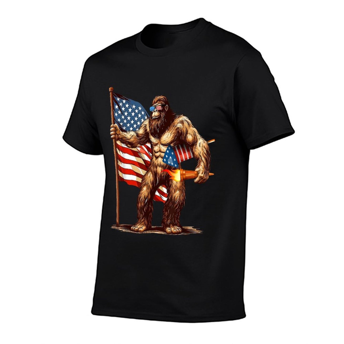 Bigfoot Fireworks 4th of July Men Sasquatch American US  Heathered Texture T-Shirt
