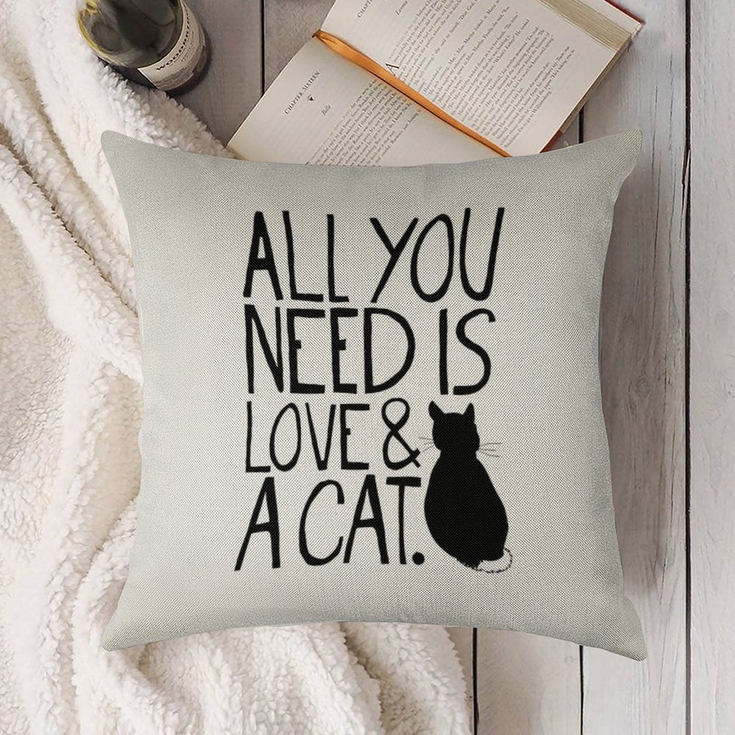 All You Need Is Love And A Cat Linen Throw Pillow Cover