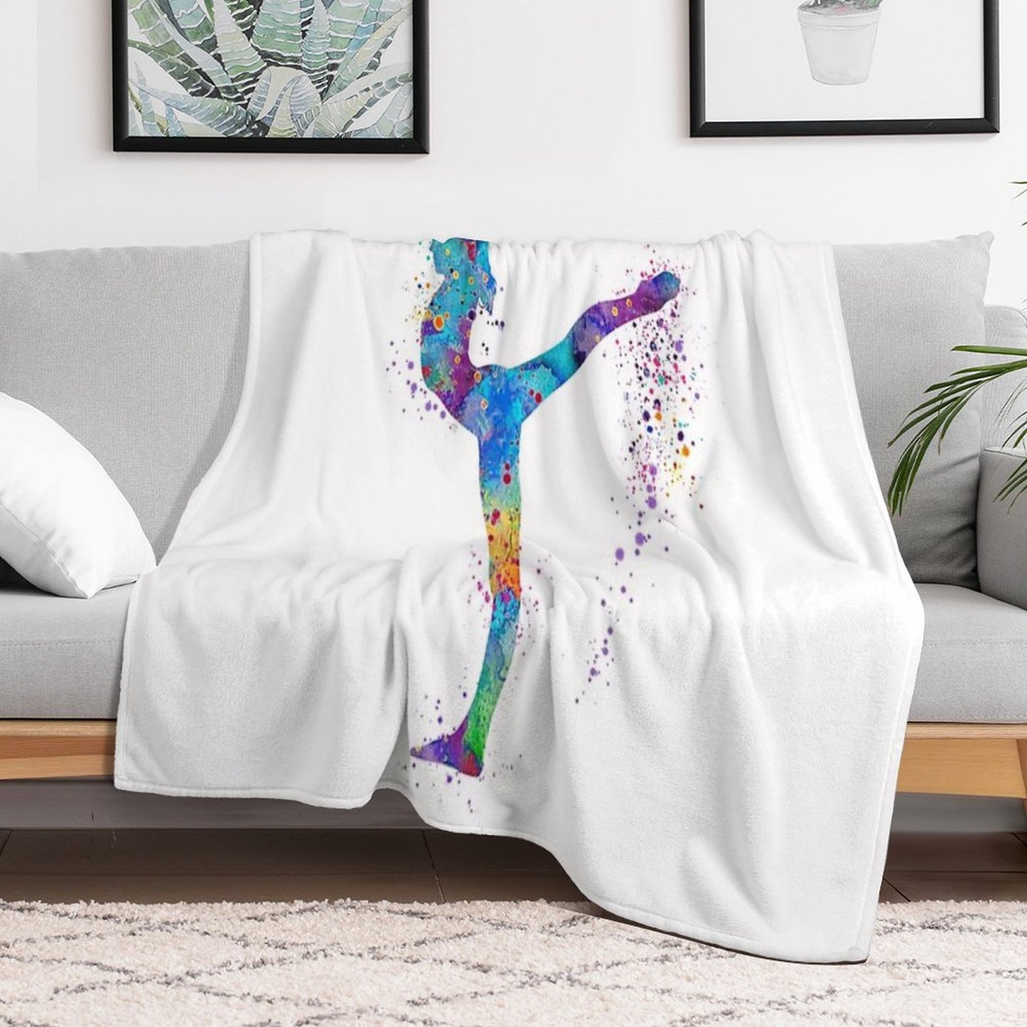 Girl Gymnastics Watercolor Silhouette Throw Blanket