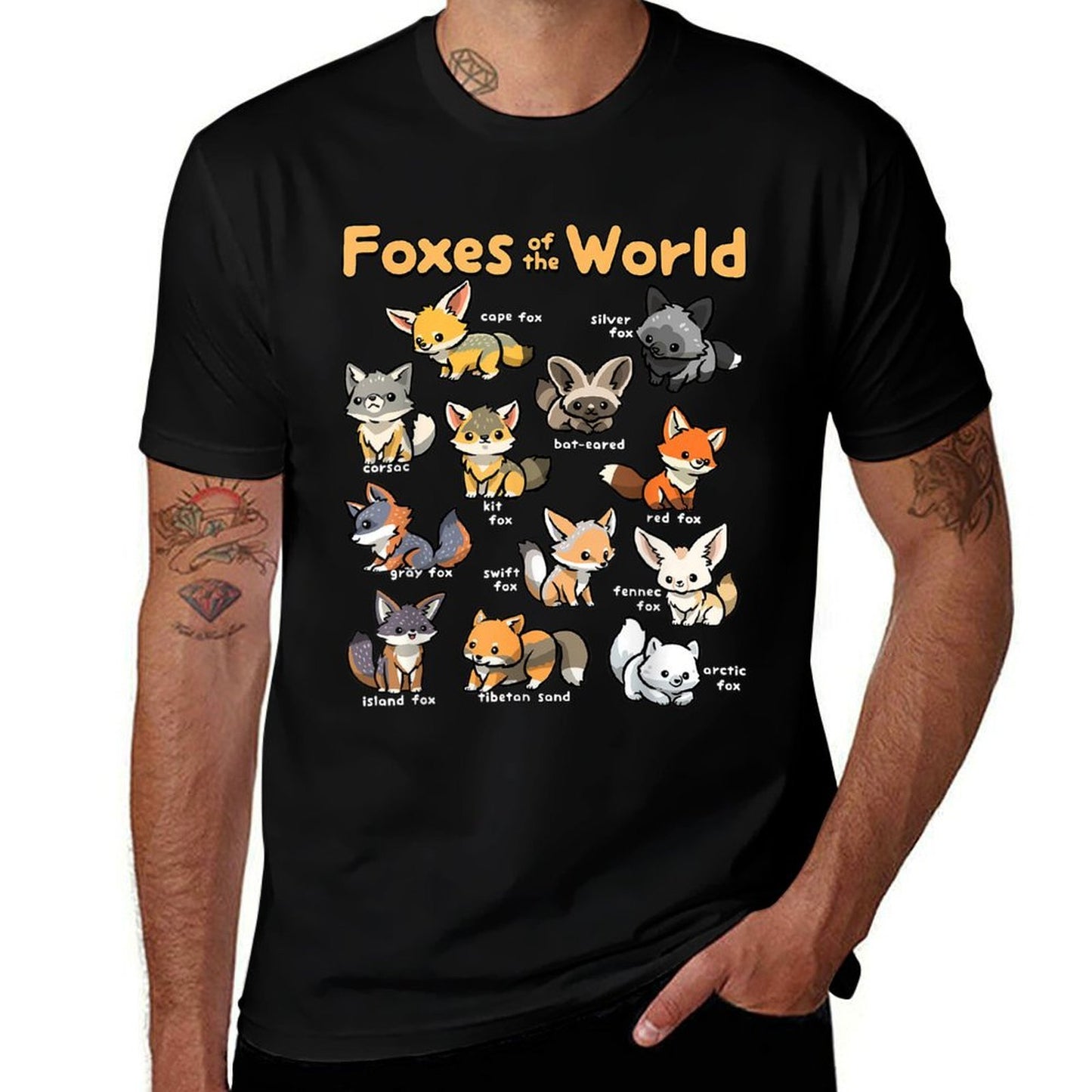 Kawaii Fox Animals of The World Educational Animal Fox Lover  Tagless Design T-Shirt