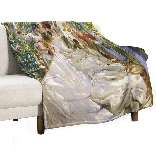 Joaquín Sorolla - Sewing The Sail Throw Blanket