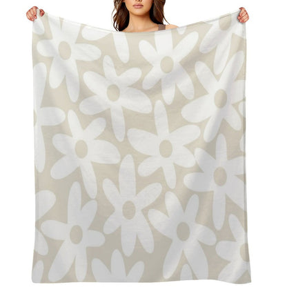 Daisy Time Floral Pattern in White And Beige Throw Blanket
