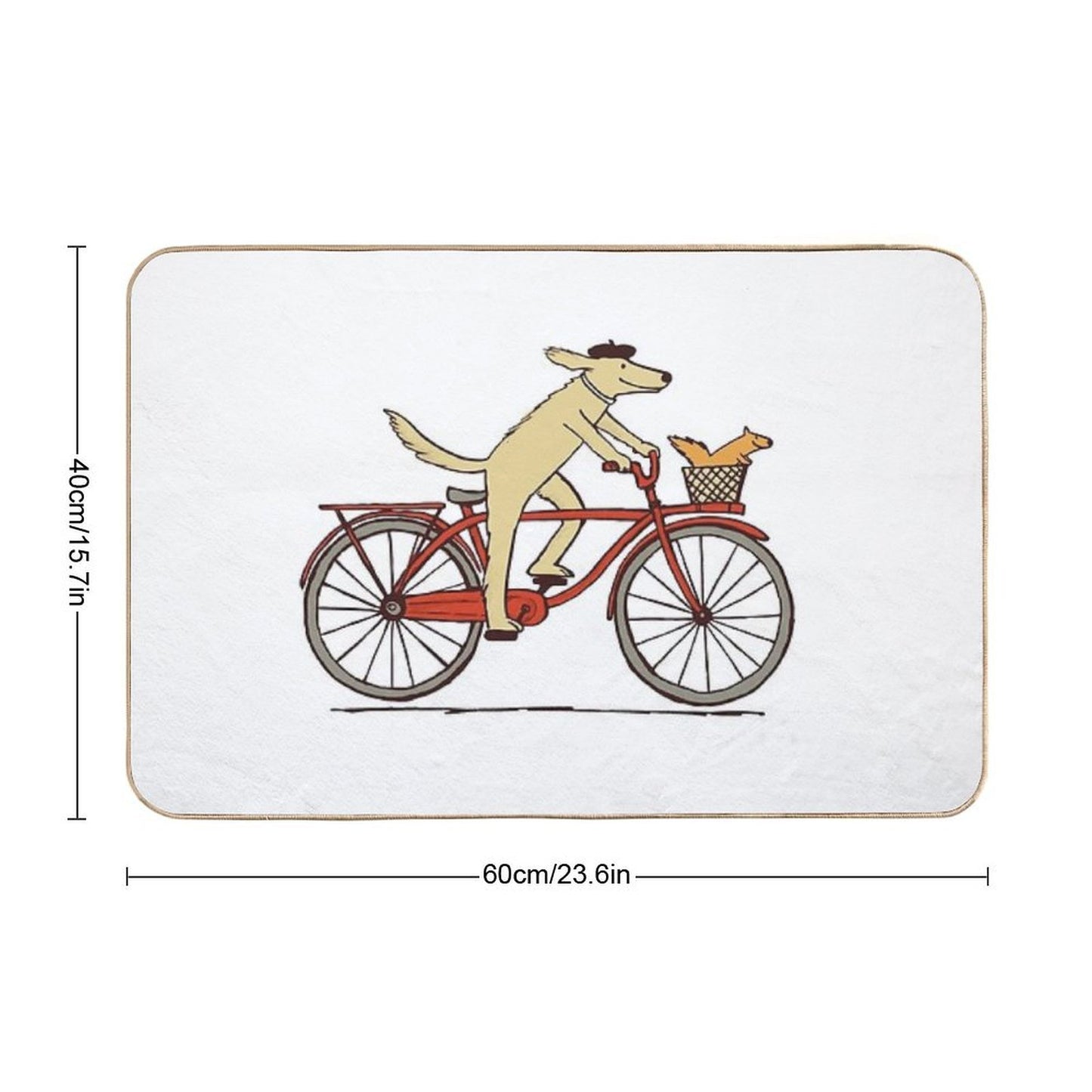Dog And Squirrel Are Friends  Whimsical Animal Art  Dog Riding A Bicycle  Easy To Clean Bath Mat