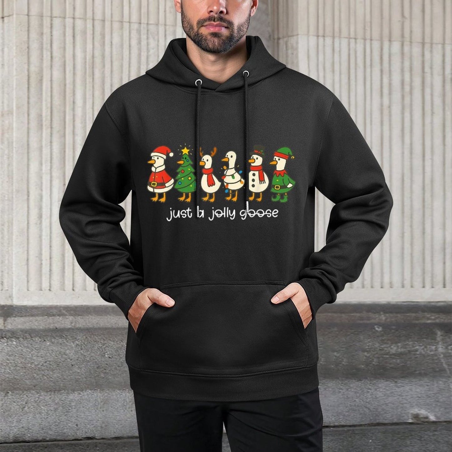Just A Jolly Goose Funny Christmas for Mens Womans Kids Medium-Weight Fabric Hoodie