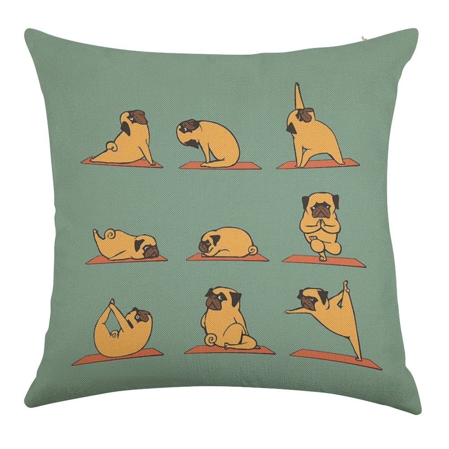 Pug Yoga Linen Throw Pillow Cover