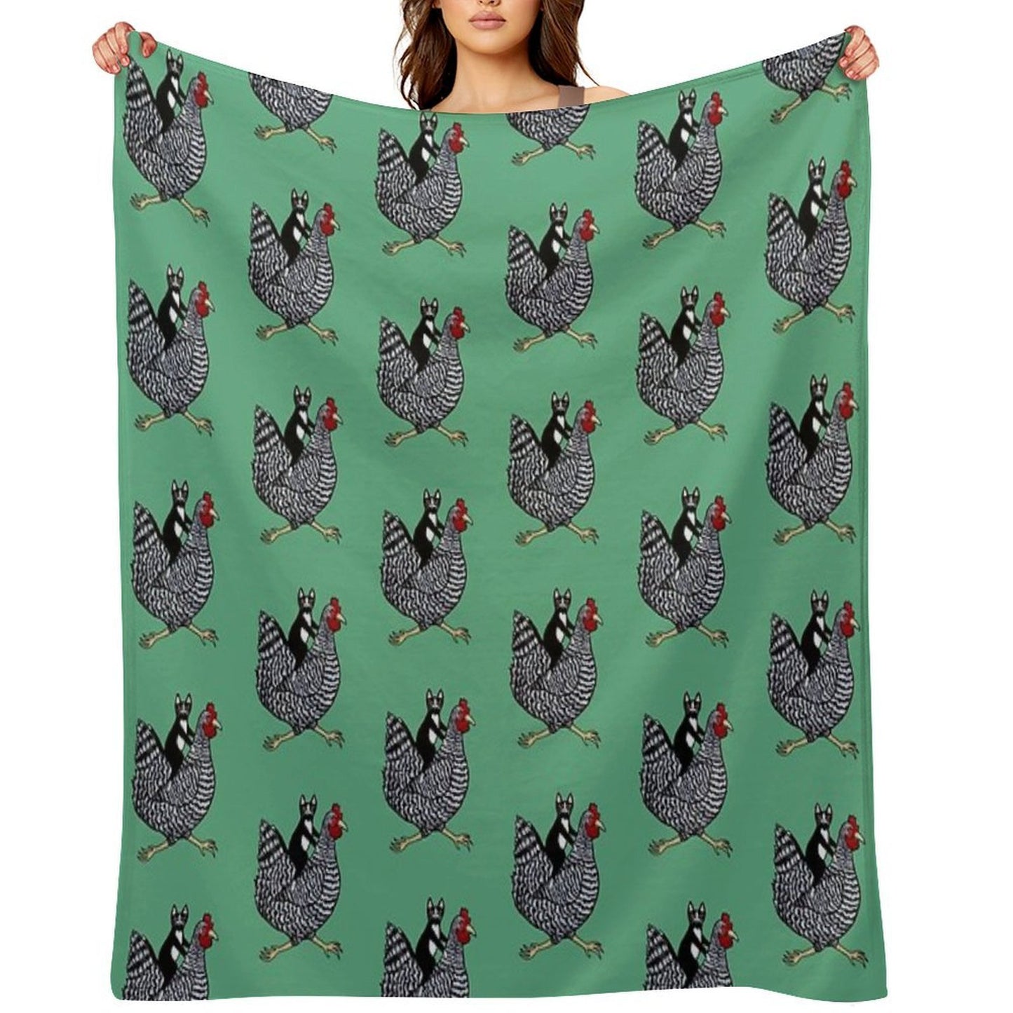 Cat Riding A Chicken Throw Blanket