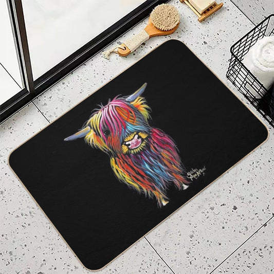 Scottish Hairy Highland Cow ' BRAVE ONe ' by Shirley MacArthur Bath Mat